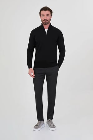 CENTİLMEN Düz Slim Fit Dik Yaka Fermuarlı Pamuk Erkek Triko Kazak 11607