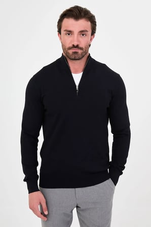 CENTİLMEN Düz Slim Fit Dik Yaka Fermuarlı Pamuk Erkek Triko Kazak 11607