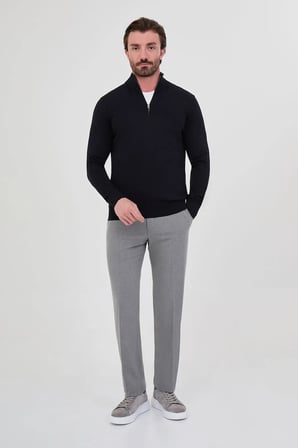 CENTİLMEN Düz Slim Fit Dik Yaka Fermuarlı Pamuk Erkek Triko Kazak 11607
