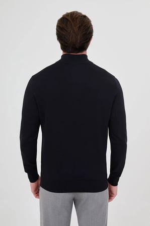 CENTİLMEN Düz Slim Fit Dik Yaka Fermuarlı Pamuk Erkek Triko Kazak 11607