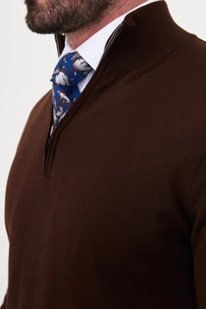CENTİLMEN Düz Slim Fit Dik Yaka Fermuarlı Pamuk Erkek Triko Kazak 11607