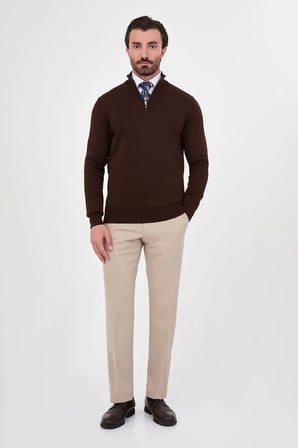 CENTİLMEN Düz Slim Fit Dik Yaka Fermuarlı Pamuk Erkek Triko Kazak 11607