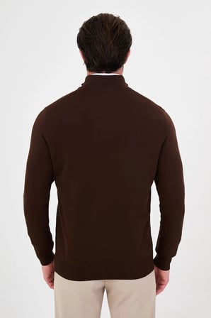 CENTİLMEN Düz Slim Fit Dik Yaka Fermuarlı Pamuk Erkek Triko Kazak 11607