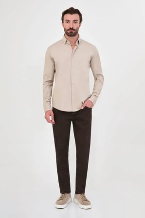 CENTİLMEN Düz Slim Fit Dik Yaka Oduncu Uzun Kollu Erkek Gömlek 27161