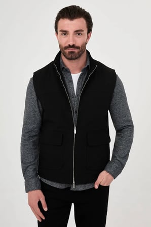 CENTİLMEN Düz Slim Fit Dik Yaka Çift Fermuarlı Yün Karışımlı Erkek Mont 40966