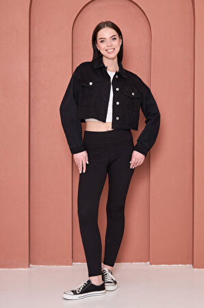 Crop Kesim Siyah Kot Ceket – Modestia Yeni Sezon