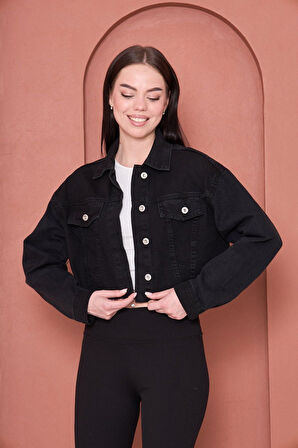 Crop Kesim Siyah Kot Ceket – Modestia Yeni Sezon
