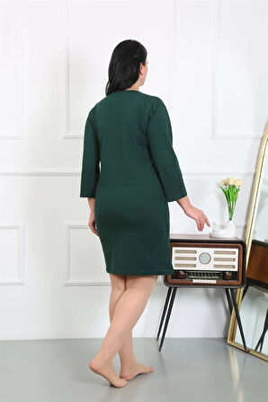 Giyim Kadın Büyük Beden Penye Gecelik Ev Elbisesi Zümrüt Yeşili