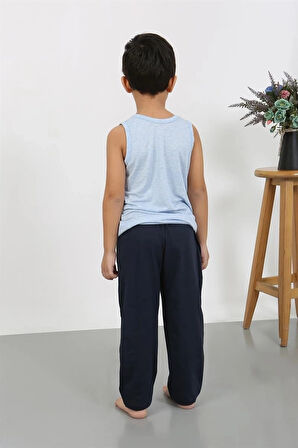 Giyim Erkek Çocuk Sıfır Kol Penye Pijama Takım Mavi