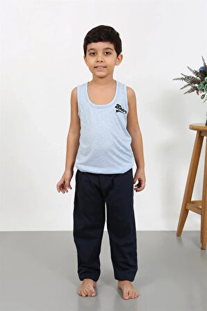 Giyim Erkek Çocuk Sıfır Kol Penye Pijama Takım Mavi