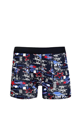 Giyim Erkek Penye Likralı Desenli Boxer Lacivert