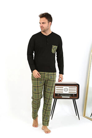 Giyim Erkek Uzun Kol Penye Siyah Pijama Takımı