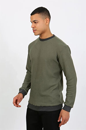 Giyim Erkek Uzun Kol Manşetli Paça Penye Pijama Takımı Haki