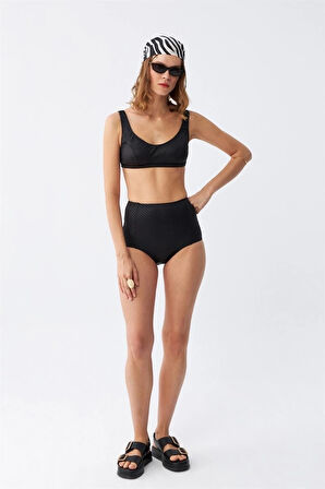 Giyim Kadın Basic Siyah Pedli Yüksek Bel Bikini Takımı