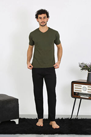 Giyim Erkek Penye Haki 3'lü Pijama Takımı