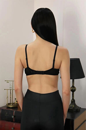 Giyim Kadın Destekli Balenli Önden Açılır Dekolteli Sütyen  Siyah