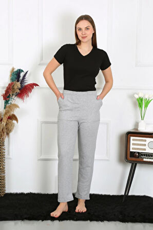 Giyim Kadın Pamuk Cepli 3 İplik Alt Eşofman Gri