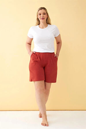 Giyim Kadın Kiremit Rengi Rahat Kalıp Cepli Şort