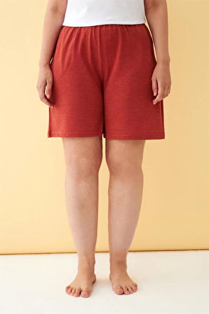 Giyim Kadın Kiremit Rengi Rahat Kalıp Cepli Şort