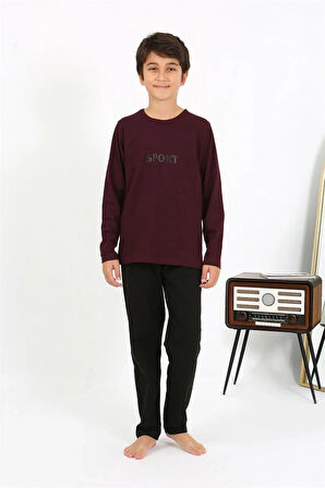 Giyim Erkek Çocuk Uzun Kol Penye Pijama Takım Bordo