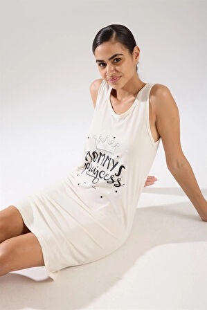 Giyim Kadın Kalın Askılı Penye Gecelik Ekru