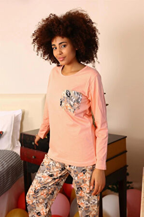 Giyim Kadın Uzun Kol Penye Pijama Takım Yavruağzı