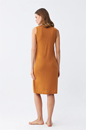 Giyim Kadın Kalın Askılı Penye Gecelik Hardal