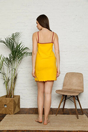 Giyim İp Askılı Penye Gecelik Sarı