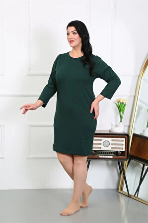 Giyim Kadın Büyük Beden Penye Gecelik Ev Elbisesi Zümrüt Yeşili