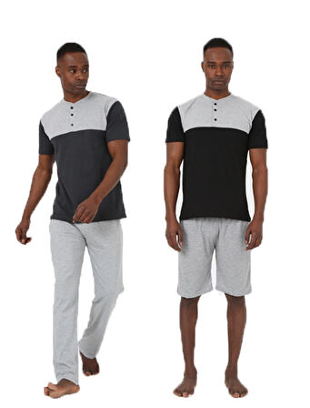 Giyim Erkek 3'lü Pijama Takım Siyah