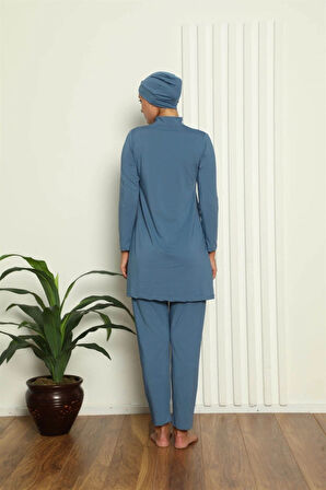 Giyim Tam Tesettür Likralı Mayo İndigo
