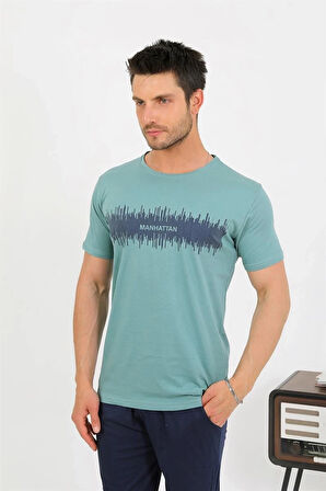 Giyim Erkek Pamuk Kısa Kol Pijama Takım SuYeşili