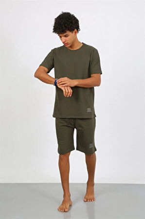 Giyim Erkek Pamuk Lakost Alt Üst Kaprili Pijama Takım Haki