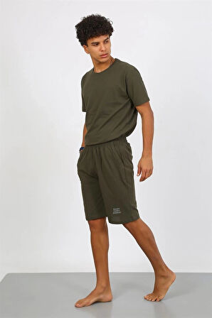 Giyim Erkek Pamuk Lakost Alt Üst Kaprili Pijama Takım Haki