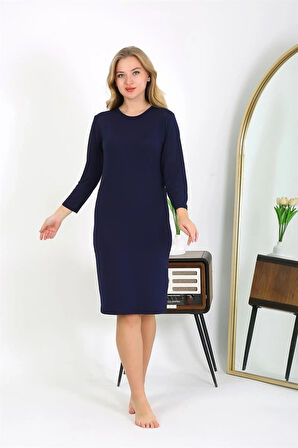 Giyim Pamuk Ev Elbisesi Tunik Gecelik Lacivert