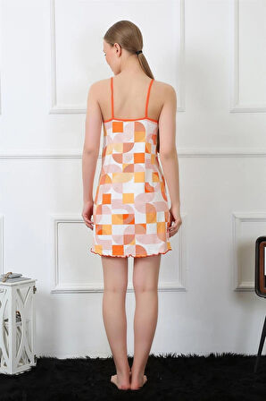 Giyim Kadın İp Askılı Penye Gecelik Turuncu