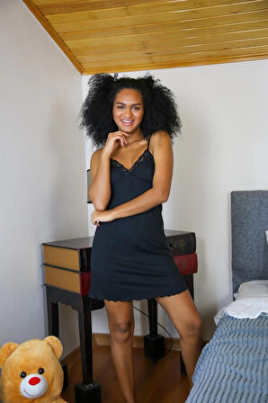 Giyim İp Askılı Gecelik Siyah