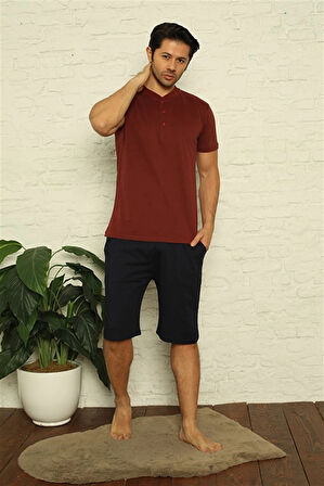 Giyim Erkek Bordo 3'lü Pijama Takım Bordo