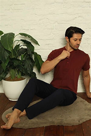 Giyim Erkek Bordo 3'lü Pijama Takım Bordo