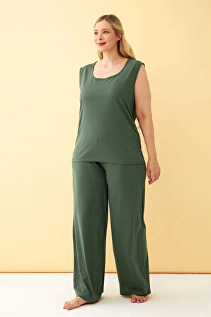 Giyim Kadın Yeşil Büyük Beden Penye Alt Üst Takım