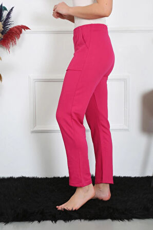 Giyim Kadın Pamuk Cepli 3 İplik Alt Eşofman Fuşya