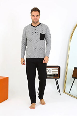 Giyim Erkek Uzun Kol Penye Füme Pijama Takımı