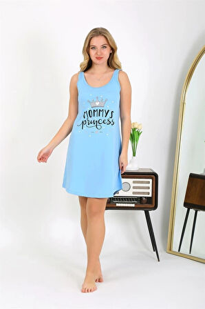 Giyim Kadın Kalın Askılı Penye Gecelik Mavi