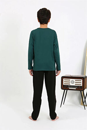 Giyim Erkek Çocuk Uzun Kol Penye Pijama Takım ZümrütYeşili