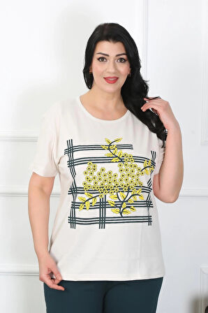 Giyim Kadın Büyük Beden Krem Pijama Takımı