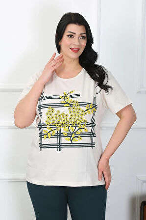 Giyim Kadın Büyük Beden Krem Pijama Takımı