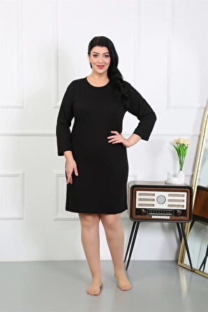 Giyim Kadın Büyük Beden Penye Gecelik Ev Elbisesi Siyah