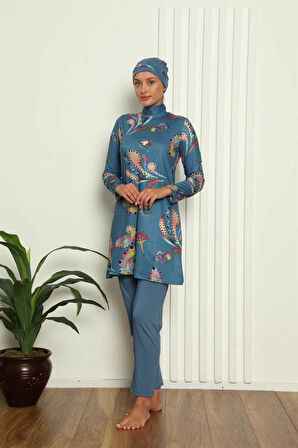 Giyim Tam Tesettür Dijital Desenli Mayo 31043
