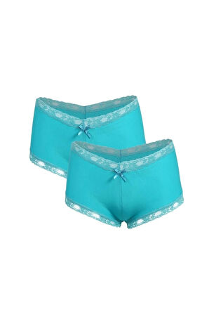 Giyim Kadın Pamuklu 2li Boxer Turkuaz