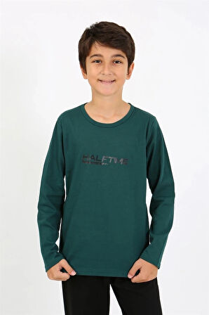 Giyim Erkek Çocuk Uzun Kol Penye Pijama Takım ZümrütYeşili